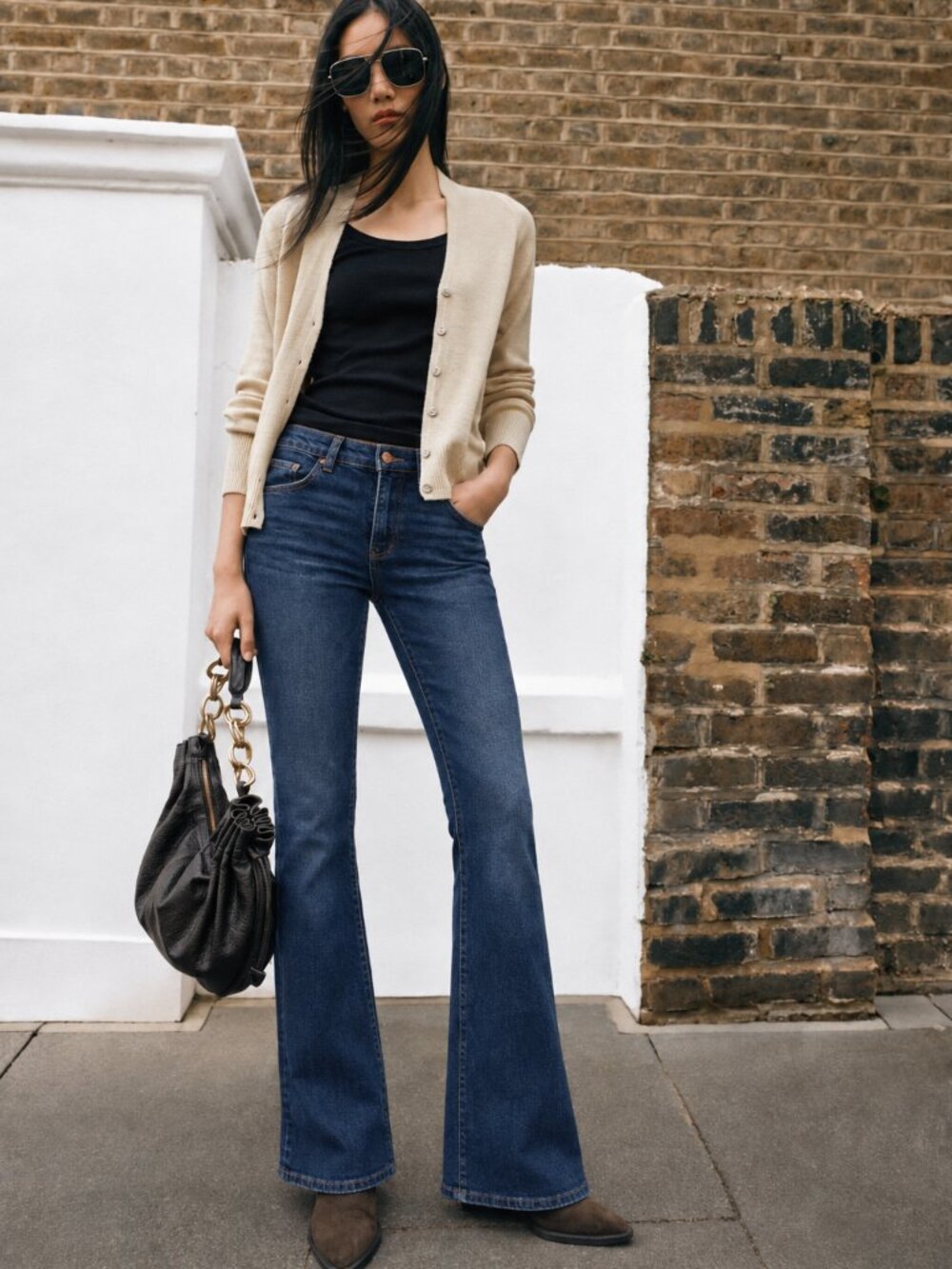 ZARA Women’s Dark Blue High Rise Flare Jeans Stretch Denim